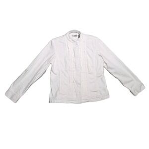 Chicos Denim Jacket 1 US M 8 10 Spring White Ruffles Tuxedo Whimsical Balletcore
